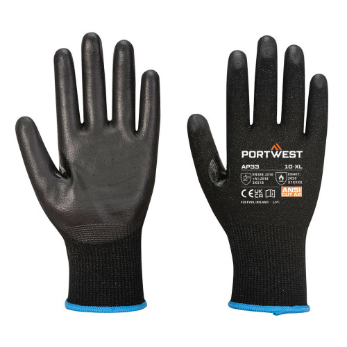 Portwest LR15 PU Touchscreen Handschuh PK12 AP33 Schwarz