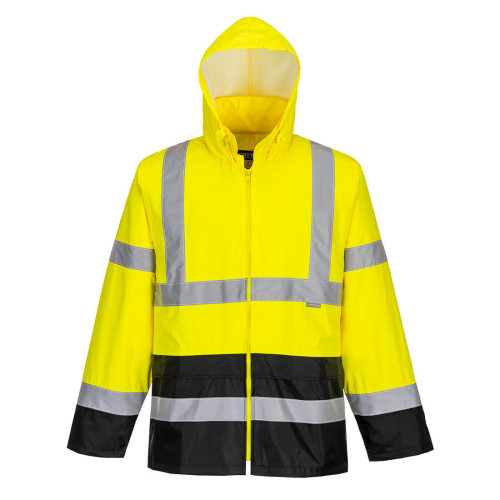 Portwest Klassische Warnschutz Kontrast Regenjacke H443 Gelb/Schwarz