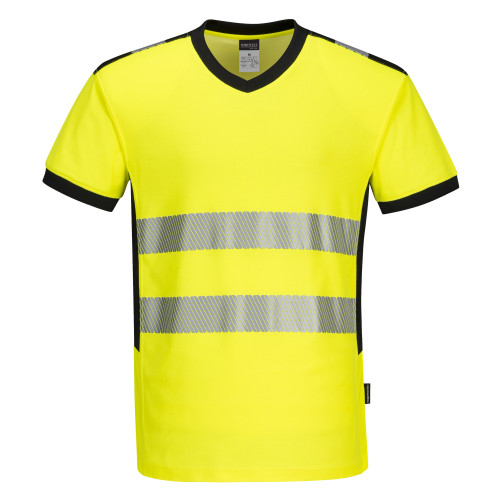 Portwest PW3 Warnschutz-T-Shirt mit V-Ausschnitt und Mesh Einsatz kurzarm PW310 Gelb/Schwarz