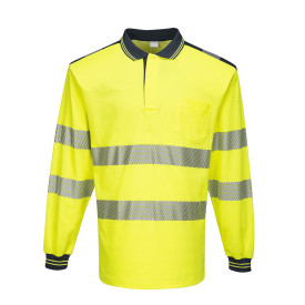 Portwest PW3 Warnschutz Cotton Comfort Polo-Shirt, langarm T184 Gelb/Blau