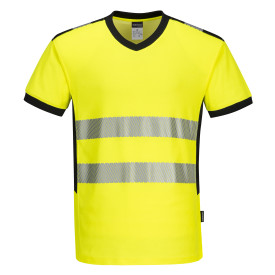 Portwest PW3 Warnschutz-T-Shirt mit V-Ausschnitt und Mesh Einsatz kurzarm PW310 Gelb/Schwarz