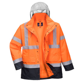 Portwest Wasserfeste 4-in-1 Warnschutz Kontrast Verkehrsjacke S471 Orange/Blau