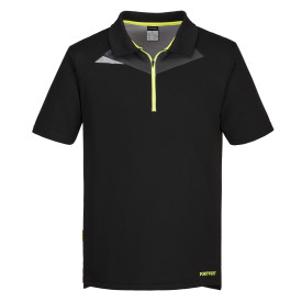 DX4 Polo Shirt DX410 in Schwarz mit kontrastierendem Rei&szlig;verschluss. Ein Link zur Artikelseite ist hinterlegt.