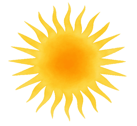 Illustrierte Sonne als Hinweis auf Hitze und Abkühlung bei der Arbeit.