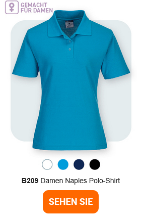 Bild des B209 Damen Naples Polo-Shirts in Blau vor hellgrauem Hintergrund mit abgerundeten Ecken. Ein Link zum Artikel ist hinterlegt.