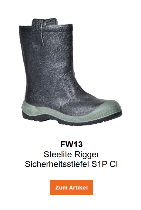Bild des Steelite Rigger Sicherheitsstiefels S1P CI mit &Uuml;berkappe FW13 in Schwarz mit grauen . Ein Link zum Artikel ist hinterlegt.