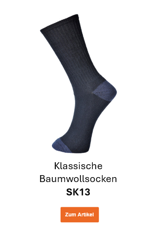Bild der klassischen Baumwollsocken SK13 in Schwarz mit grauen Details. Ein Link zur Artikelseite ist hinterlegt.  