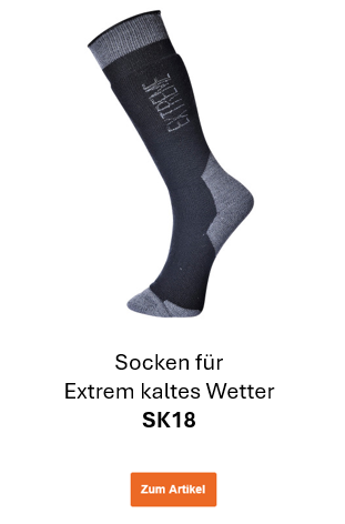 Bild der Socken für extrem kaltes Wetter SK18 in Schwarz mit grauen Details. Ein Link zur Artikelseite ist hinterlegt. 
