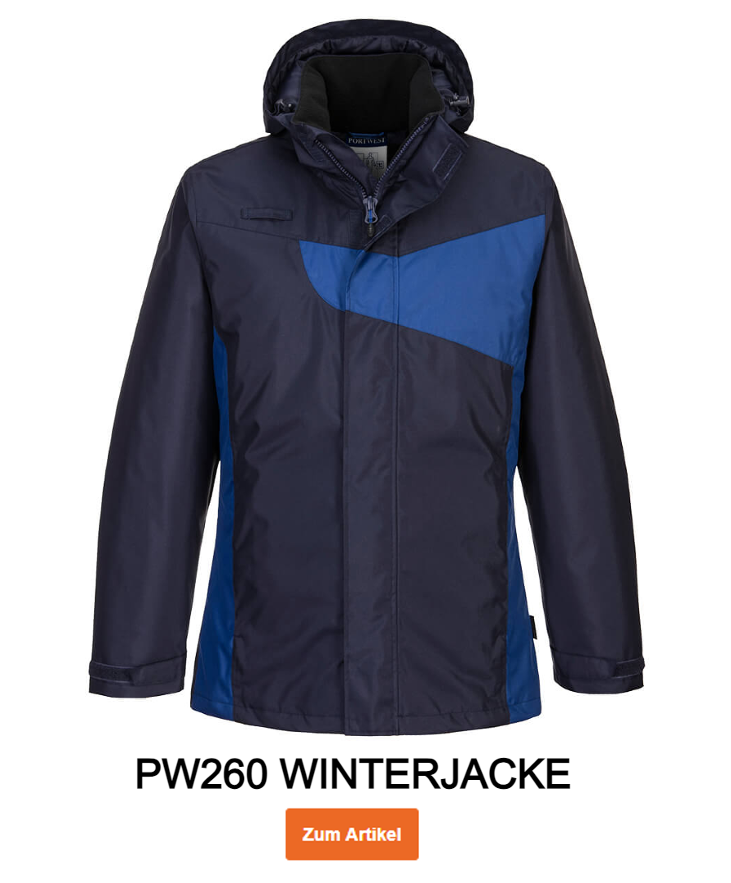 Beispielbild der PW260 Winterjacke in Blau-Marine mit hinterlegtem Link zum Artikel.