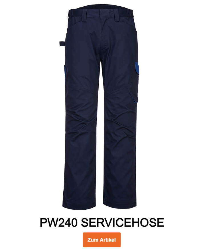 Beispielbild der PW240 Servicehose in Blau-Marine mit hinterlegtem Link zum Artikel.