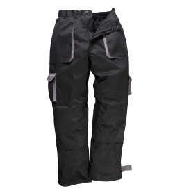 Portwest Texo Kontrast-Hose TX11 in Schwarz. Ein Link zur Artikelseite ist hinterlegt.