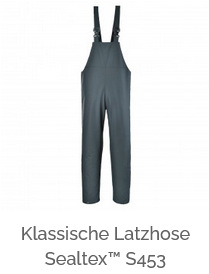 Klassische Latzhose Sealtex S453 in Grau mit hinterlegtem Link zum Artikel.