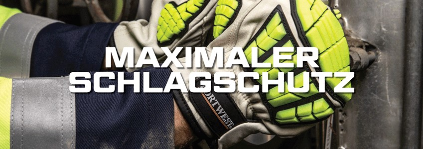 Detailaufnahme von warngelben Anti-Impact-Handschuhen.