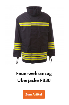 Blaue Feuerwehranzug-Überjacke FB30 mit warngelben Lightstreifen und einem Link, der zur Artikelseite führt.