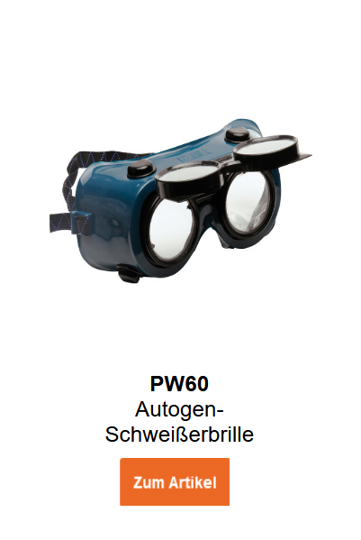 Bild der Autogenschweißerbrille PW60 in Blau mit schwarzen Details. Ein Link zur Artikelseite ist hinterlegt.