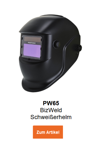 Bild des BizWeld Schweißerhelms PW65 in Schwarz. Ein Link zur Artikelseite ist hinterlegt.