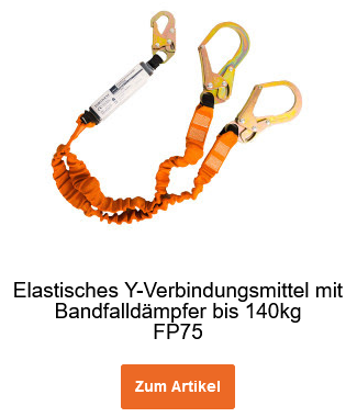 Elastisches Y-Verbindungsmittel mit Bandfalldämpfer bis 140kg FP75 in Orange. Hinterlegt ist ein Link, der zur Artikelseite führt.