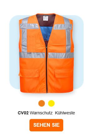 Bild der CV02 Warnschutz Kühlweste in Orange mit Reflexstreifen. Ein Link zur Artikelseite ist hinterlegt.