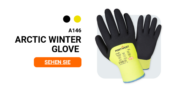 Beispielbild des Arctic Winter Handschuhs A146 in Gelb/Schwarz mit hinterlegtem Link zum Artikel.