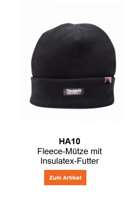 Bild der Fleece-Mütze mit Insulatex-Futter HA10 in Schwarz. Ein Link zur Artikelseite ist hinterlegt.