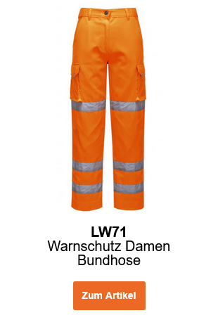 Bild der Warnschutz Damen Bundhose LW71 in Orange mit reflektiereden Streifen. Ein Link zum Artikel ist hinterlegt.