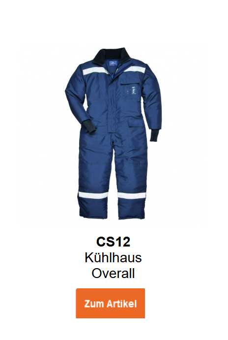 Bild des K&uuml;hlhaus-Overalls in Blau mit Reflexstreifen. Ein Link f&uuml;hrt zur Artikelseite.