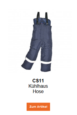 Bild der Kühlhaus-Hose CS11 in Blau mit Reflexstreifen. Ein Link zur Artikelseite ist hinterlegt.