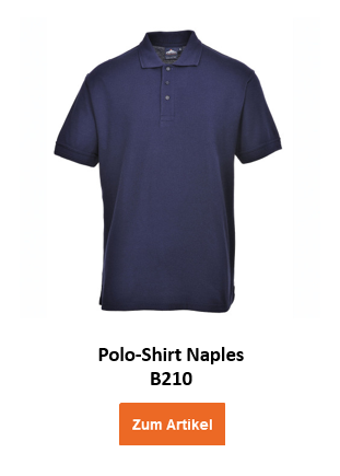 Bild des Polo-Shirt Naples B210 in Blau mit hinterlegtem Link zum Artikel.