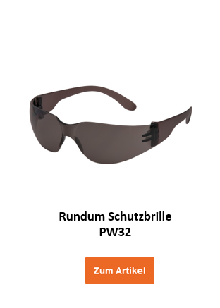 Bild der Rundum Schutzbrille PW32 in Schwarz mit hinterlegtem Link zum Artikel.