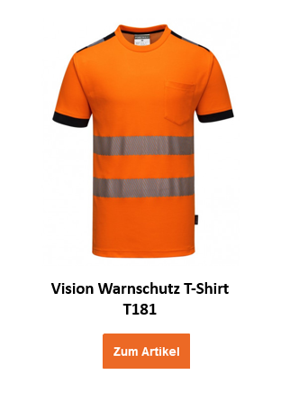 Bild des Vivion Warnschutz T-Shirts T181 in Orange mit Reflexstreifen und hinterlegtem Link zum Artikel.