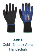 Bild des Thermo Pro Handschuhs AP01 in Schwarz mit blauen Details und grünem Bündchen. Der hinterlegte Link führt zur Artikelseite.