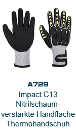 Bild der Anti Cut Winter-Stoßschutz-Handschuhe A729 in Grau mit schwarzen und gelben Details. Der hinterlegte Link führt zur Artikelseite.