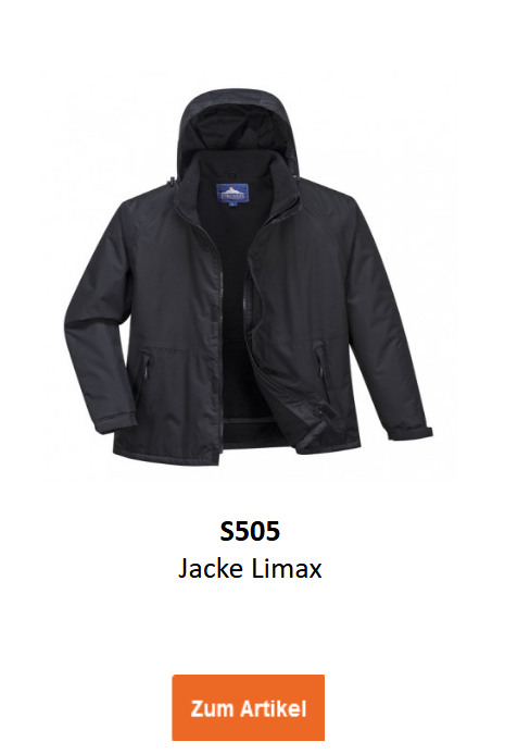 Bild der Jacke Limax S505 in Schwarz. Ein Link zur Artikelseite ist hinterlegt.