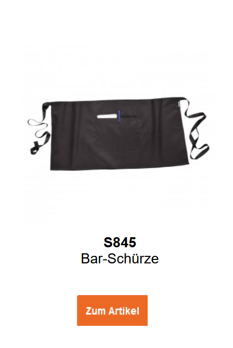 Bild der Bar-Sch&uuml;rze S845 in Schwarz. Ein Link zur Artikelseite ist hinterlegt.