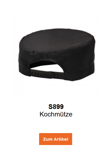 Bild der Kochm&uuml;tze S899 in Schwarz. Ein Link zum Artikel ist hinterlegt.