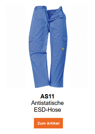 Bild der Antistatischen ESD Hose AS11 in Blau. Ein Link zum Artikel ist hinterlegt.