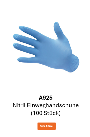 Bild des Nitril-einweghandschuhs A925 in Blau. Ein Link zur Artikelseite ist hinterlegt.