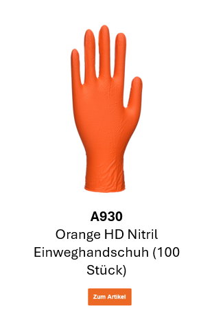 Bild des Orange HD Einweghandschuhs A930 in Orange. Ein Link zur Artikelseite ist hinterlegt.