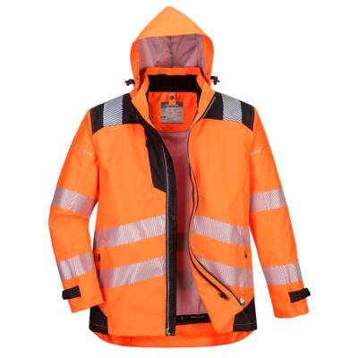 Bild der PW3 Warnschutz 3-in-1 Jacke in Orange mit schwarzen Details. Ein Link zur Artikelseite ist hinterlegt. 