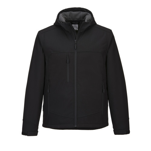 Bild der KX3 Hooded Softshell Jacke KX362 in Schwarz mit hinterlegtem Link zum Artikel.
