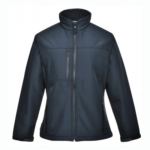 Bild der Damen Softshell Jacke Charlotte TK41 in Blau mit hinterlegtem Link zum Artikel.