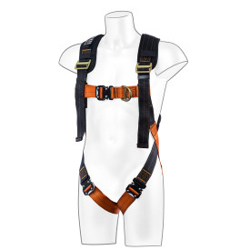 Portwest Ultra 2-Punkt-Auffanggurt FP72 in Schwarz und Orange. Ein Link zur Artikelseite ist hinterlegt.