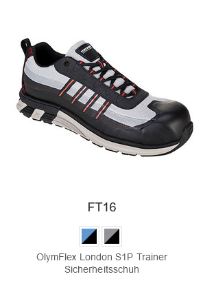 Beispielbild des OlymFlex London S1P Trainer Sicherheitsschuh mit Link zum Artikel.