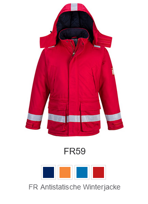 Beispielbild der antistatischen Winterjacke FR59 in Rot mit hinterlegtem Link zum Artikel.