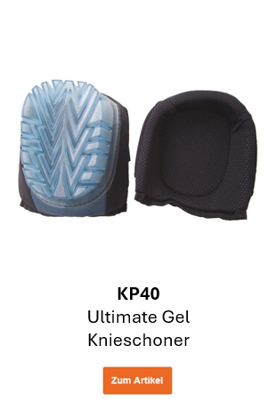 Bild der Ultimate Gel Knieschoner KP 40 in der Vorder- und Rückansicht. Ein Link zum Artikel ist hinterlegt.