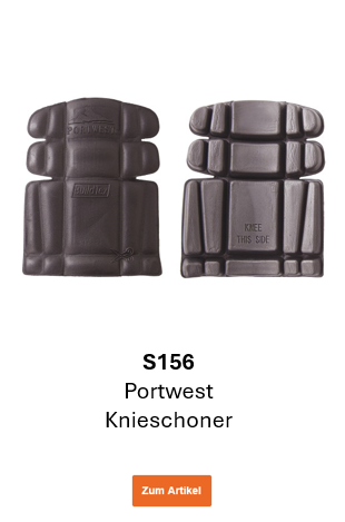 Bild der Portwest Knieschoner S156 in der Vorder- und Rückansicht. Ein Link zum Artikel ist hinterlegt.