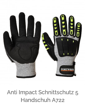 Anti Impact Schnittschutz 5 Handschuh A722 in Schwarz, Gelb und Grau mit hinterlegtem Link zum Artikel.