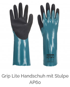 Grip Lite Handschuhe mit Stulpe AP60 in Blau-Schwarz mit hinterlegtem Link zum Artikel.