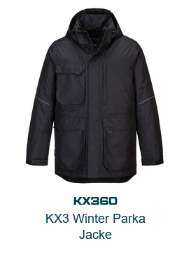 Bild des KW3 Parkas KX360 in Schwarz. Ein Link zum Artikel ist hinterlegt.