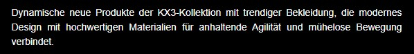 Dynamische neue Produkte der KX3-Kollektion mit trendiger Bekleidung, die modernes Design mit hochwertigen Materialien für anhaltende Agilität und mühelose Bewegung verbindet.